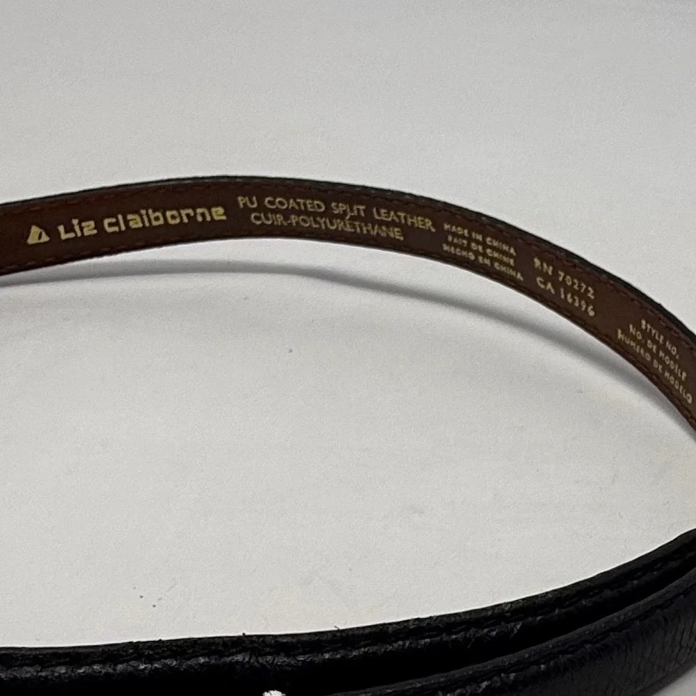 VTG Liz Claiborne Black Skinny Belt Gold‎ Buckle Small 29256 Textured Leather